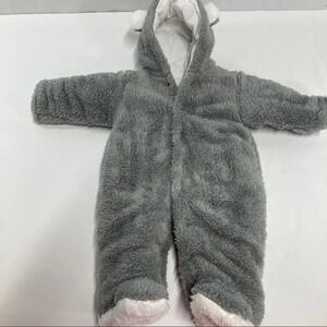 Baby bunting winter outerwear with ears Size 0-3 Months Gray, Fuzzy, Soft